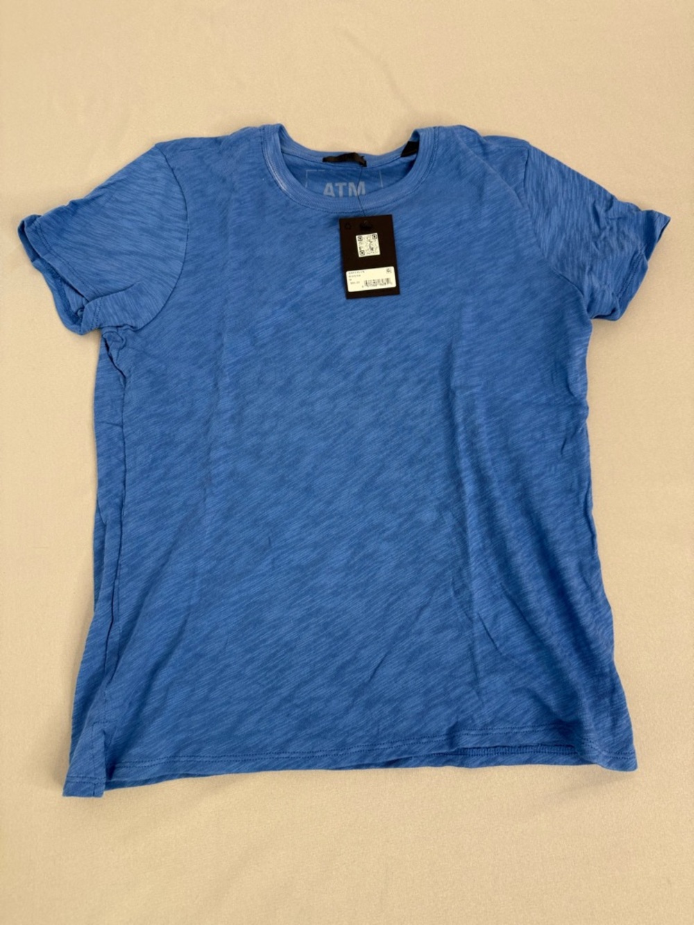 ATM T- Shirt 100% Premium Cotton Blue Short Sleeve Size Medium Riviera Color NWT